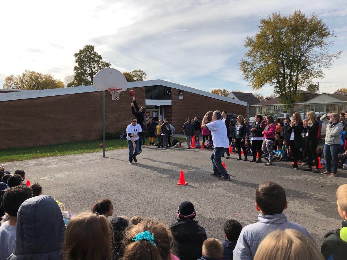 D84North's tweet photo. Don’t forget that the big District 84 Harlem Wizards game is tomorrow night, 7pm at Leyden!! Tickets are only $12 and it’s going to be an awesome show!! Check out the faculty knockout game we had at North to get the kids pumped!! #mrjeskewon #predictable 🙄 https://t.co/3t95nmISbW