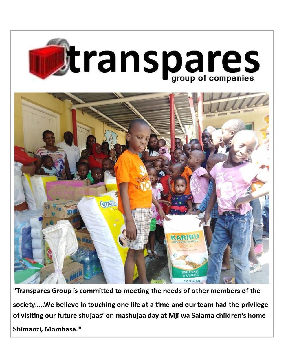 "Transpares Group is committed to meeting the needs of other members of the society…..We believe in touching one life at a time and our team had the privilege of visiting our future shujaas’ on mashujaa day at Mji wa Salama children's home Shimanzi, Mombasa."