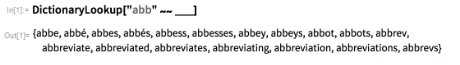 MathematicaTip's tweet image. Keep getting stuck on a crossword puzzle? With the DictionaryLookup function in #WolfLang, you can look up every word containing a specific string of letters. wolfr.am/yr4LgXID #MathematicaTip