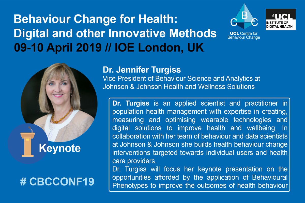 Excited to confirm Dr. Jennifer Turgiss will be exploring the use of behavioural phenotypes in digital behaviour change interventions in her keynote presentation for #CBCONF19