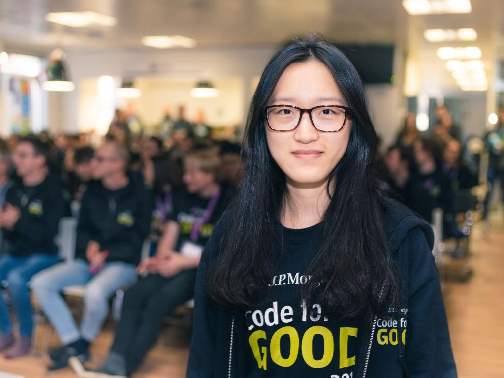 jpmorgan's tweet image. "Through #CodeForGood, I learned how to implement a project and design in wireframe. I'm thankful for the friendly mentors & teammates who helped me improve my programming," says student coder Yuxin C. bit.ly/Code_For_Good