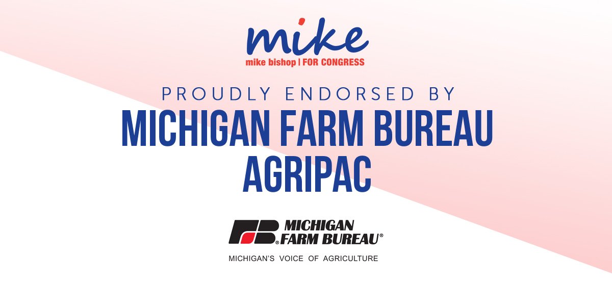 ElectMikeBishop's tweet photo. I’m proud to have the endorsement of the Michigan Farm Bureau’s AgriPAC. I’m committed to protecting Michigan’s farmers and entire ag industry. Slotkin says she lives on a farm, but can’t attend important events like the Ingham County Farm Bureau Candidate Forum. https://t.co/5GWXn5lndM