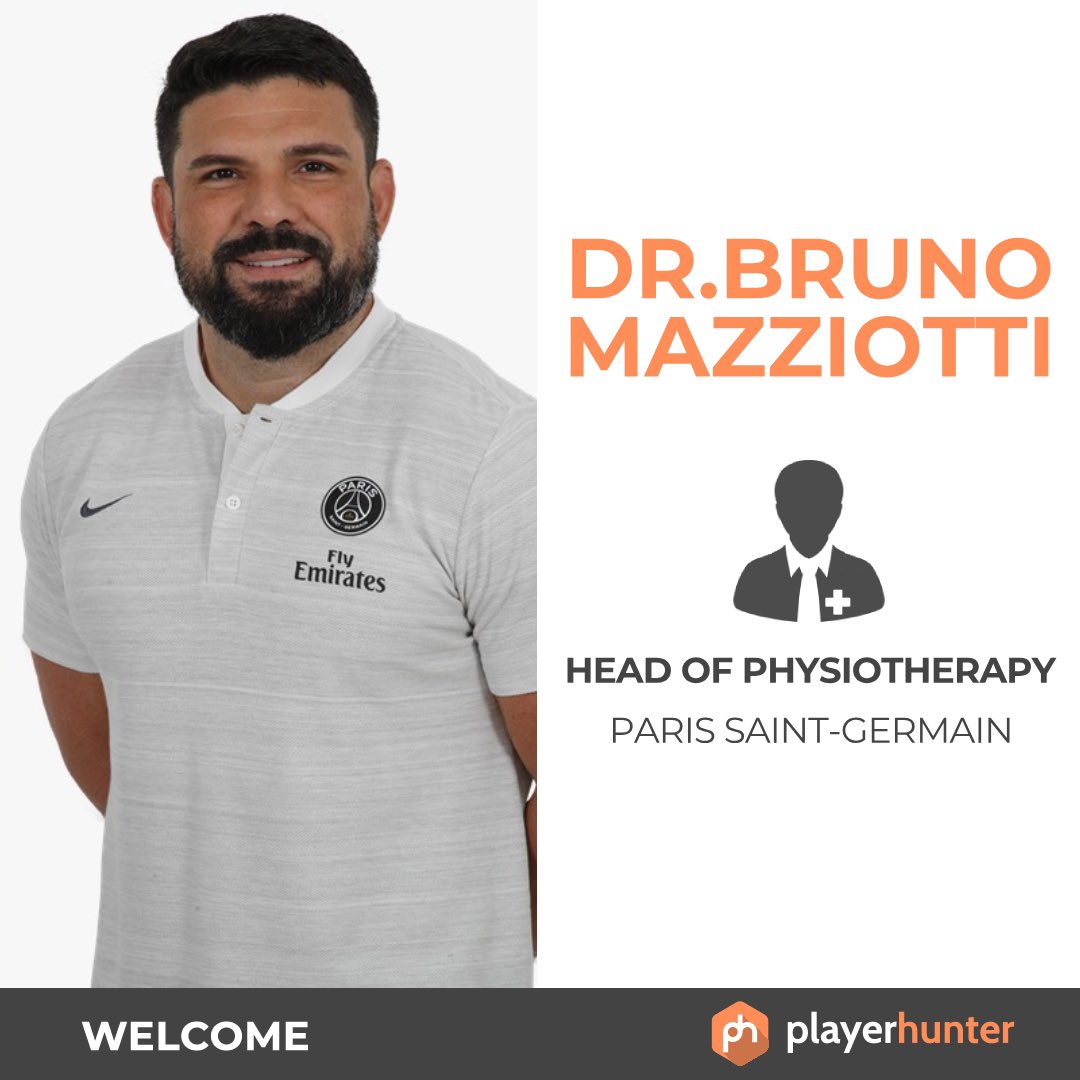 PlayerhunterBR's tweet photo. Bem-vindo, Dr.BrunoMazziotti! Referência Mundial em prevenção e tratamento de lesões no futebol, @BMazziotti hoje comanda o Departamento de #Fisioterapia e Prevenção de Lesões do Paris Saint-Germain !Sigam o Dr.Mazziotti no #Playerhunter! #PlayerhunterBrasil #TheFootballNetwork https://t.co/fS0ZX2hLSo