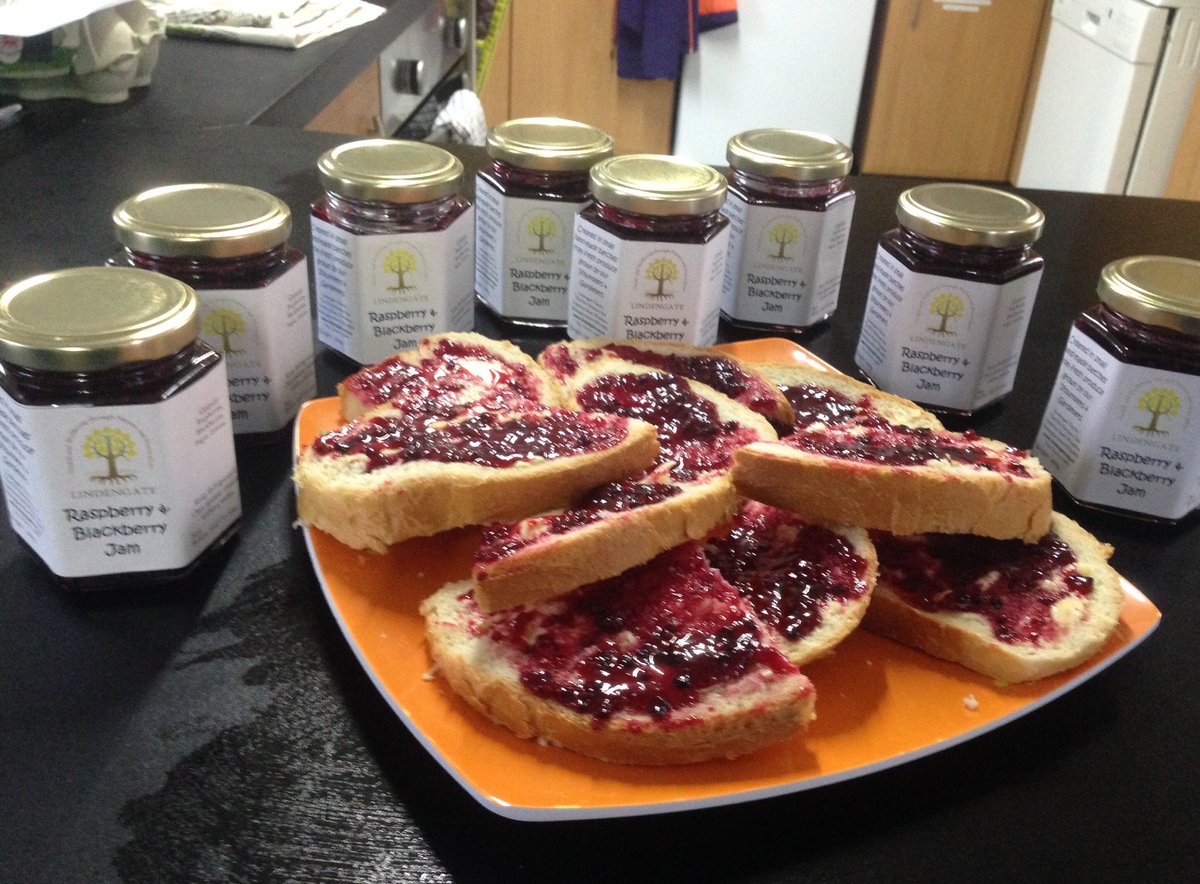 Lindengate's tweet photo. Let’s talk jam. Today our Gardeners (service users) made their own jam, using blackberries + raspberries harvested from our gardens. After the photo shoot I sampled this jam - it has bold cherry notes with hint of vanilla + complexity of flavours  - oh so delicious #BestJamEver ! https://t.co/5HNbPocqxw