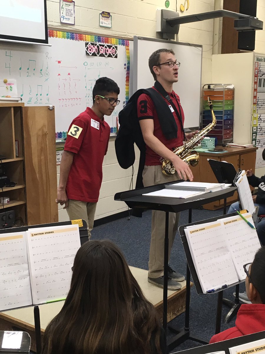 MsSewell_DCMS's tweet photo. Twin Thursday at DCMS. Mr. Kemper found a twin in 6th grade Woodwinds class. #redribbonweek #spiritdays #twins #goodsport @DodgeCityMiddle #cardinals https://t.co/winOeicdn9