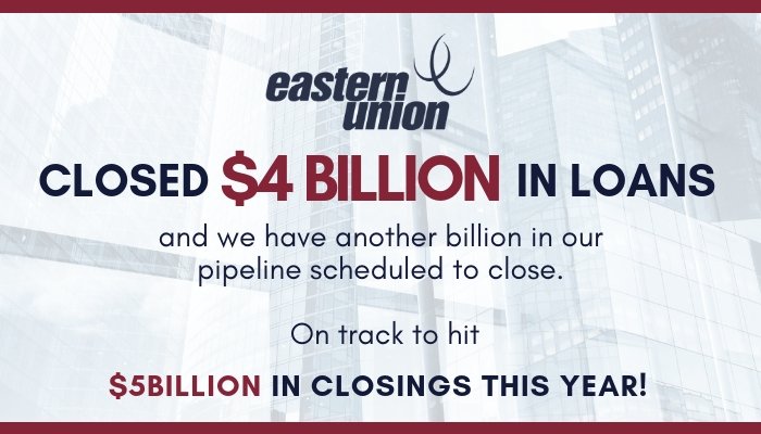 EasternUnion's tweet photo. October was our second-best month ever!
With over a billion still scheduled to close this year, we are on target to exceed $5 Billion in 2018, which works out to a 25% year-over-year growth rate despite climbing interest rates. 

Thank you, clients and bankers!

#CRE https://t.co/xHeKmBRTA5