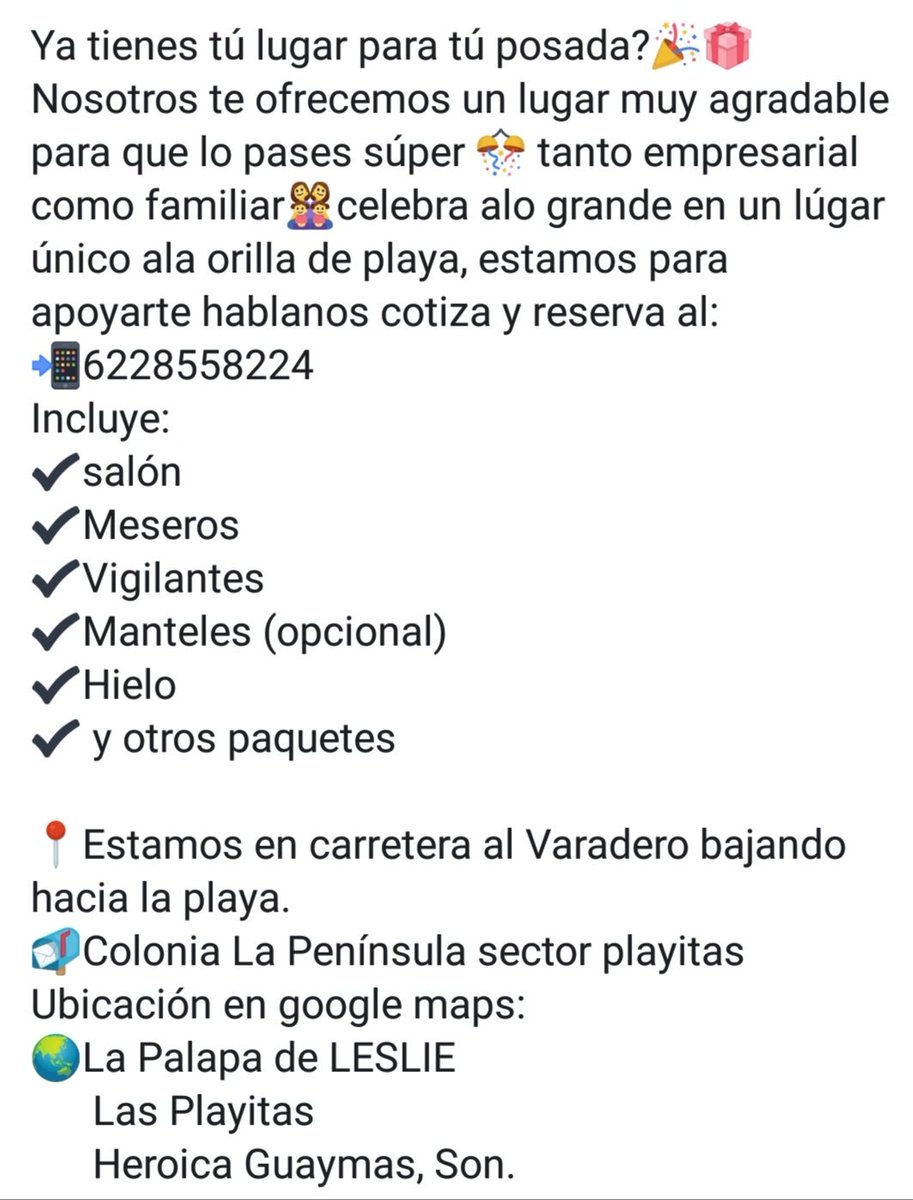 palapa_de's tweet photo. Sabes que en restaurante #LaPalapadeLeslie puedes hacer tú posada? Te ayudamos a planearla, te mejoramos presupuestos pregunta como y te apoyamos https://t.co/KiCZFYJi2m