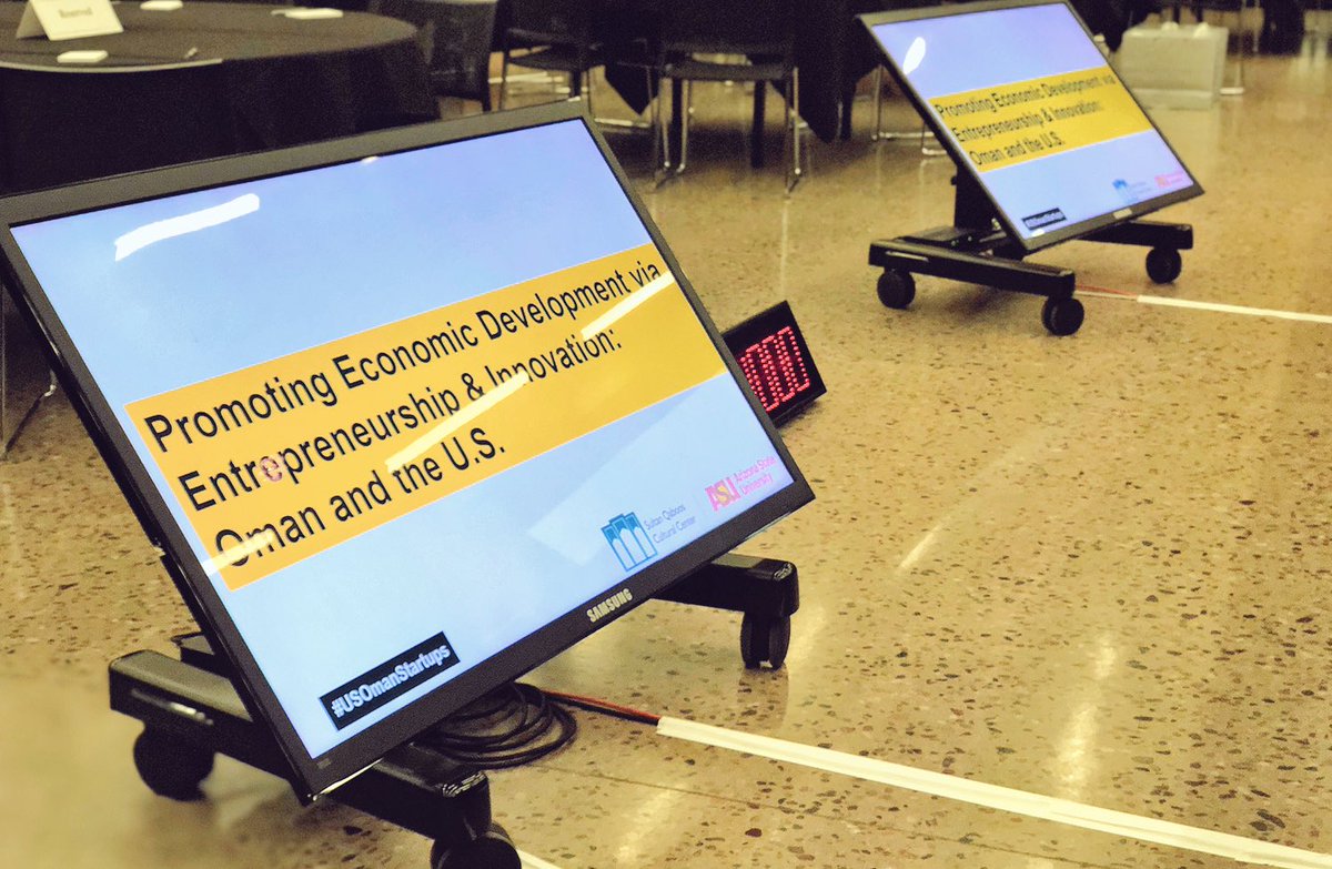 EntrepreneurASU's tweet photo. #USOmanStartups is ready to kick off as AVP of E+I, Ji Mi Choi 
opens up a full day of keynote speakers and panel sessions on economic development, entrepreneurship + innovation. https://t.co/GghtP00CtO