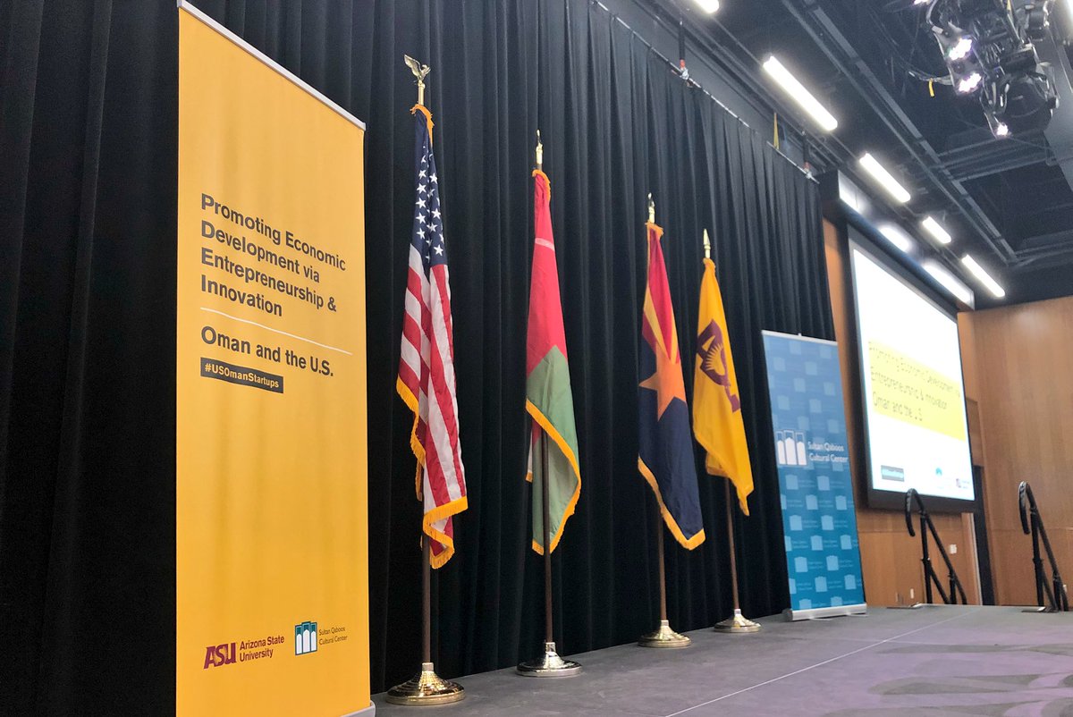 EntrepreneurASU's tweet photo. #USOmanStartups is ready to kick off as AVP of E+I, Ji Mi Choi 
opens up a full day of keynote speakers and panel sessions on economic development, entrepreneurship + innovation. https://t.co/GghtP00CtO