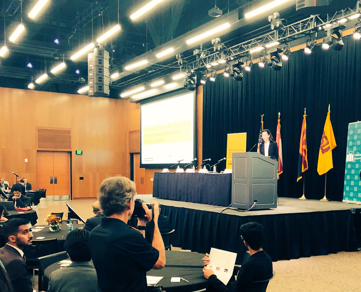 EntrepreneurASU's tweet photo. #USOmanStartups is ready to kick off as AVP of E+I, Ji Mi Choi 
opens up a full day of keynote speakers and panel sessions on economic development, entrepreneurship + innovation. https://t.co/GghtP00CtO