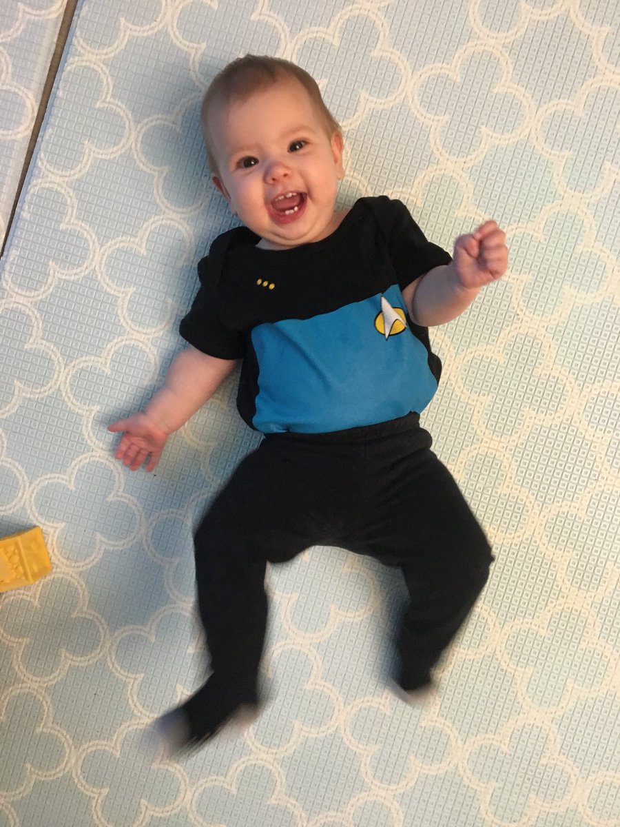 GrittaniLiving's tweet photo. Dear @gates_mcfadden: Did you ever feel like biting @SirPatStew’s head off? With much respect for you both, from a lifelong TNG fan and a future TNG fan on her first #Halloween https://t.co/YtTEToAeLl