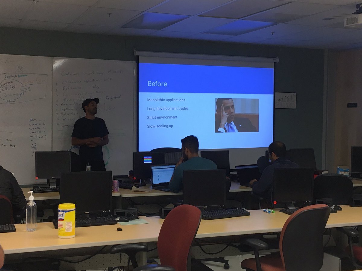 JadeAtTaos's tweet photo. Our very own @eightlimbed holding a Docker class for fellow #TaosBootCampers! @TaosBootCamp https://t.co/99UTnBjWxQ