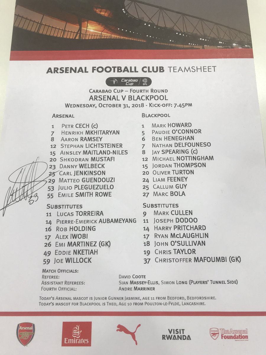 Fancy getting your hands on this teamsheet signed by yesterday’s first-team debutant <a href="/JPleguezuelo/">Julio Pleguezuelo</a>? 📃

To be in with a chance of winning, just RT this and make sure you’re following us 🤞

We’ll announce the winner tomorrow 🎁

T&amp;Cs 👉 arsenal.com/news/pleguezue…