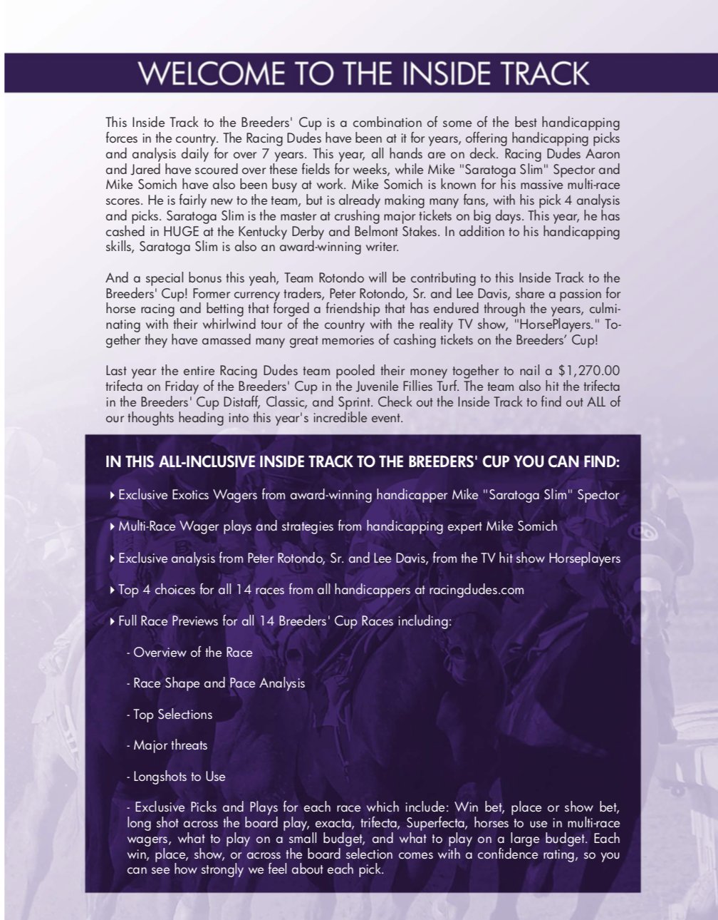 Racing Dudes on Twitter "HERE IT IS! The official Racing Dudes Inside Track Breeders' Cup