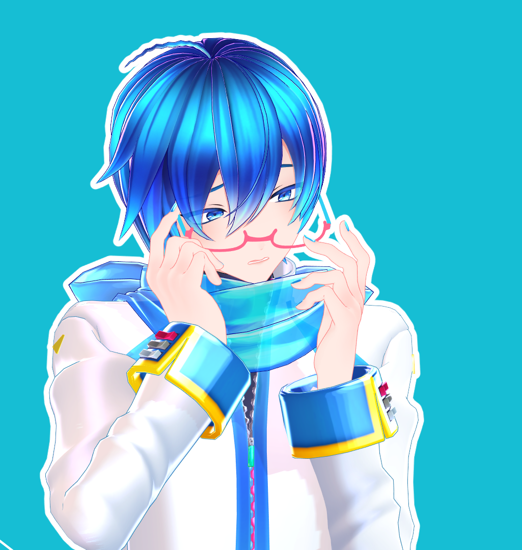 カイト(ボーカロイド) 「照れ眼鏡KAITO撮影会をしていた 」|カルものイラスト