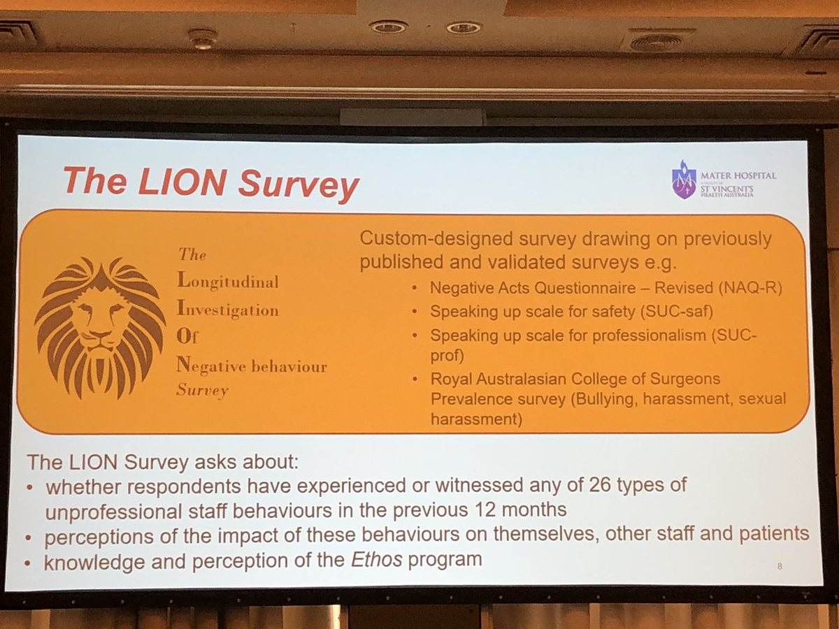 TassieObGyn's tweet photo. Janine Loader speaking on ‘Me too - bullying and harassment in the hospital workplace’. Using the #LION tool to assess and the #ETHOS program to improve cultures. Time for @ranzcog &amp; #AGES18 to implement ⭐️⭐️ https://t.co/AN1EIlmOOz
