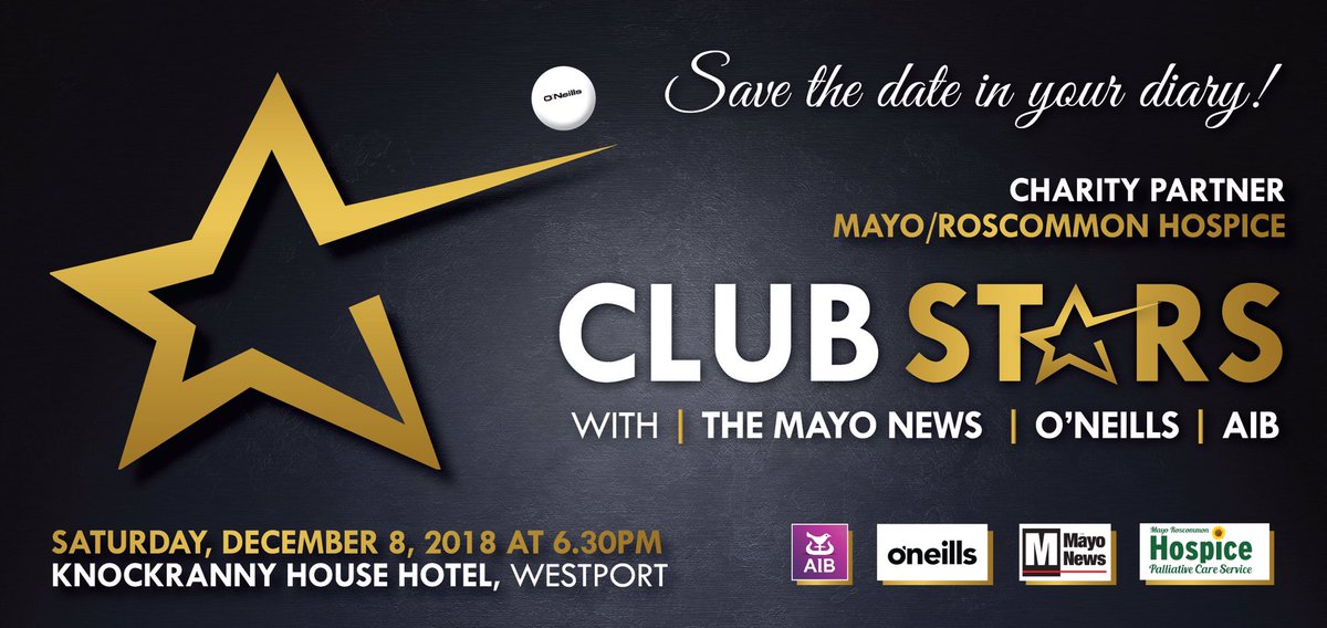 It’s that time of the year again! The nominations for this year’s Club Stars Team of the Year will be revealed in next Tuesday’s paper. Our charity partner this year is Mayo Roscommon Hospice. Tickets on sale soon! #watchthisspace #mayogaa #clubstars