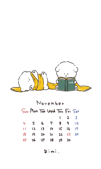 11月のカレンダー(犬,🐱,パンダ)できました🐶🐱🐼📕 