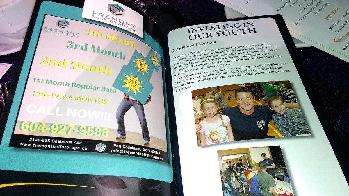 Fremont Self Storage one of the many companies joining together to help with the Coquitlam Fireman's fundraiser night.