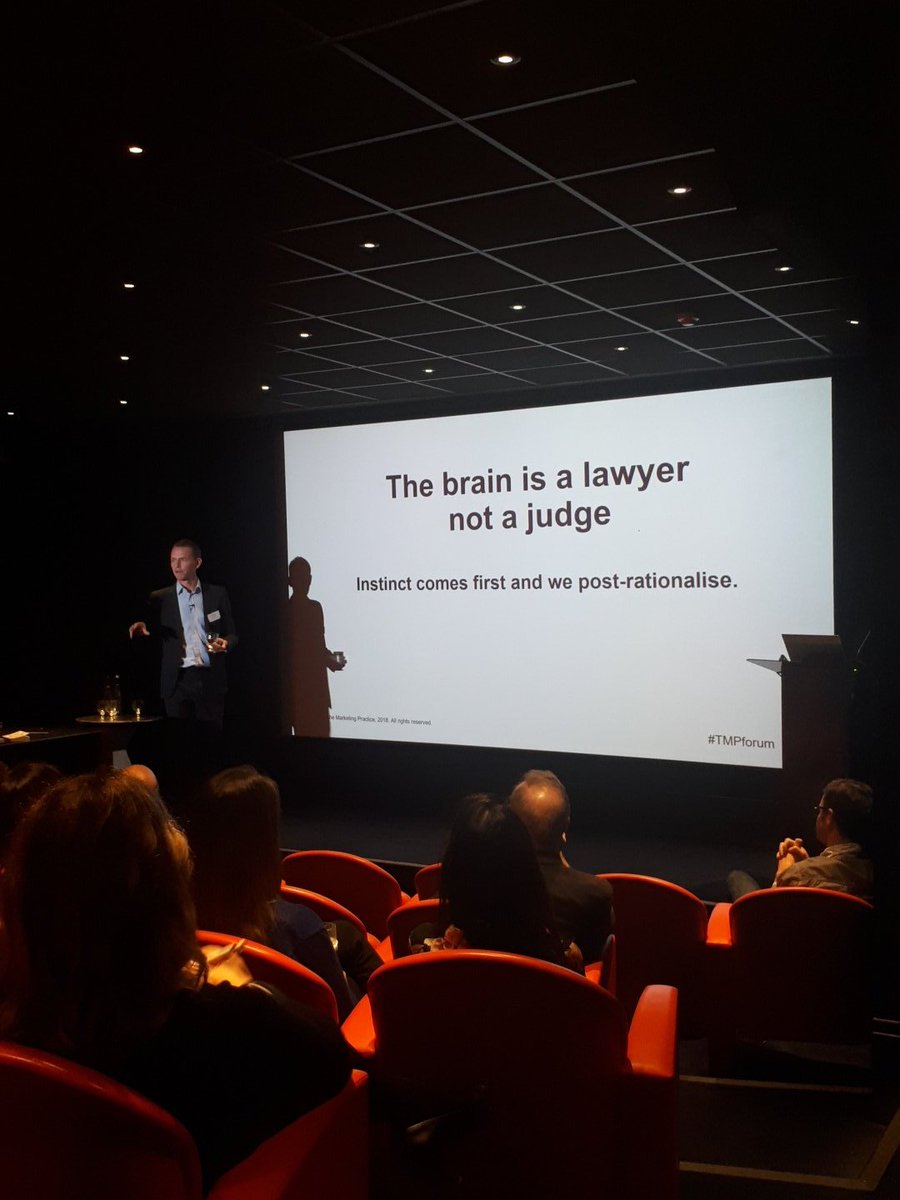 DSquireatWork's tweet photo. What a quote! The brain tries to justify the position it has already decided on, rather than making an objective judgment. #TMPforum https://t.co/1o7E3qWxCs