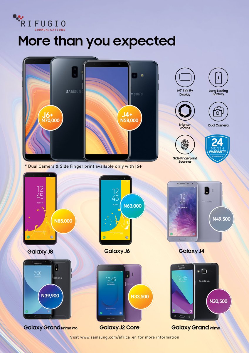 RifugioNigeria's tweet photo. #choices
#galaxyj4 #galaxyj4plus
#galaxyj6 #galaxyj6plus
#galaxyj8
#galaxyj2core
#grandprimeplus
#grandprimepro
Available at our Stores:
Ikeja City Mall, Lagos
Surulere Mall, Lagos
Admiralty Way, Lekki, Lagos
Jabi Lake Mall, Abuja
Gateway Mall, Lugbe, Abuja
#samsungmobileng https://t.co/IWwF1TvBCa