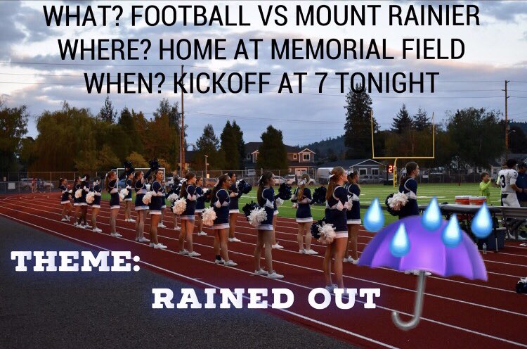 BPSCheerSquad's tweet photo. FOOTBALL GAME TONIGHT!! Come out and support out football team at the final game of the season, and be sure to come decked out in your rain gear!! #LionPride 🦁💙 https://t.co/9U0yKrc0Qq