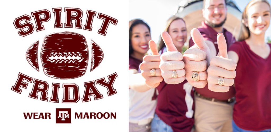 NSFPtamu's tweet photo. Tomorrow is #TAMUSpiritFriday and Aggie Ring Day! How can you NOT wear maroon?🤷 

@TAMUDSA #tamu #GigEm #BTHOauburn https://t.co/r9qMB7Y0cx