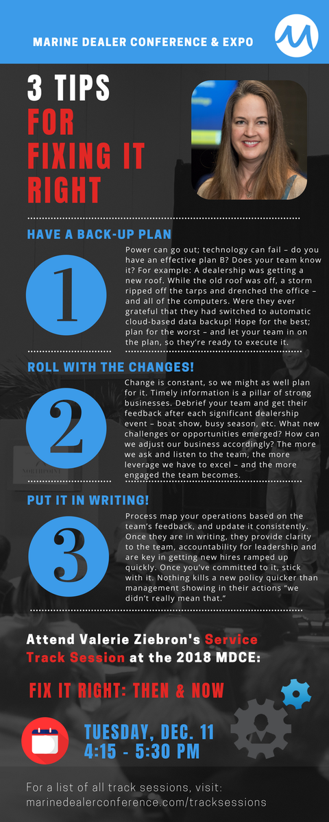 MDCE_'s tweet image. Pro Tip Time! Print it off for your service department as a reminder to have a back-up plan, go with the flow and write it down. Join Valerie in her session on fixing it right at #MDCE2018