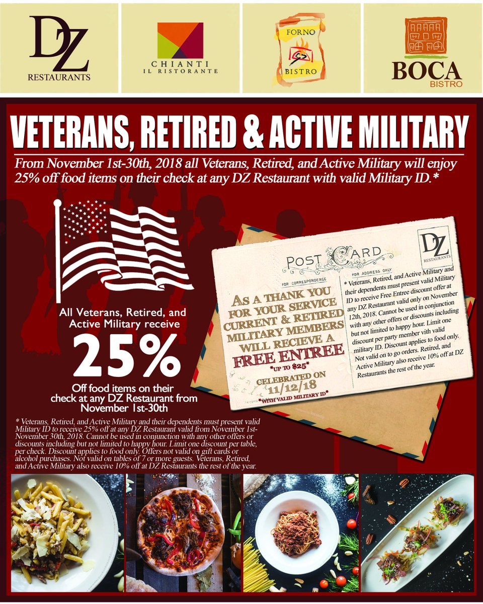 DZ Restaurants celebrates Veterans the entire month of November...