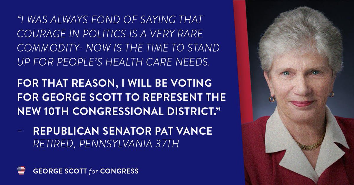 GScott4PA's tweet photo. BREAKING NEWS ENDORSEMENT by a prominent mid-state Republican State Senator Pat Vance who retired from public service in 2016 after serving Cumberland County with honor and distinction for many years. 
https://t.co/bAFmbmOx4c https://t.co/RllPQtLyFE