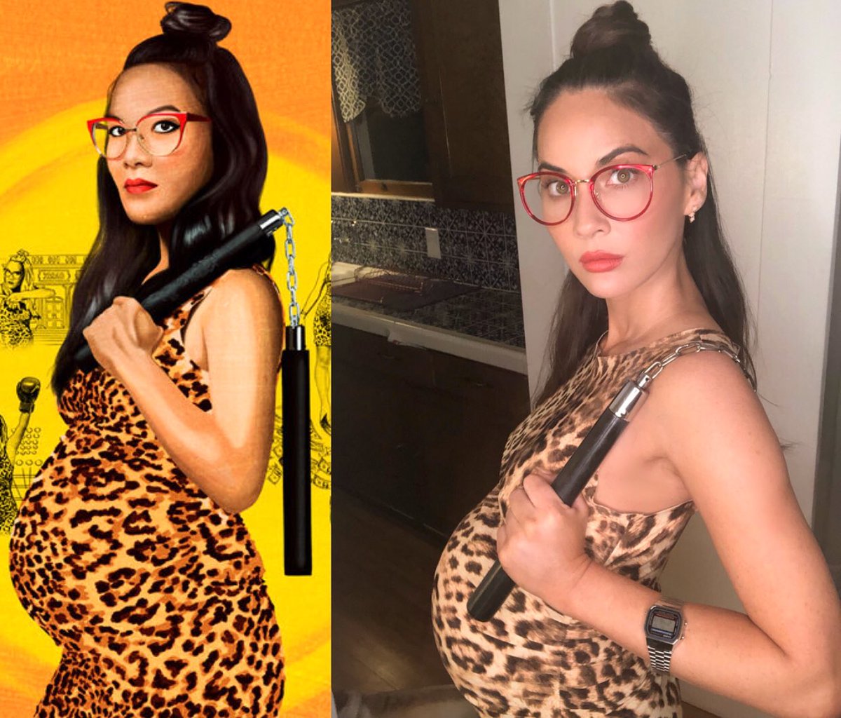 Ali Wong jokes about motherhood in dress maternity leopard pattern worn Ali ...