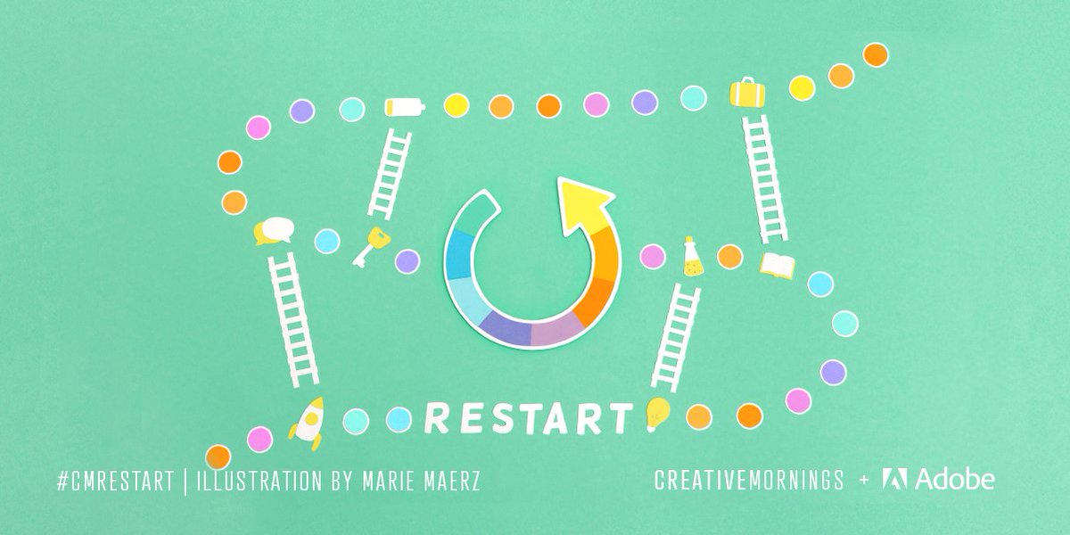 Le thème choisi pour Novembre est 𝗥𝗘𝗦𝗧𝗔𝗥𝗧 🔄. C'est une idée créative de l'équipe du <a href="/Cologne_CM/">CreativeMorningsCGN</a> et dont l'illustration nous est offerte par 𝗠𝗮𝗿𝗶𝗲 𝗠𝗮𝗲𝗿𝘇 (mariemaerz.com ).
#CMRestart #CMQC