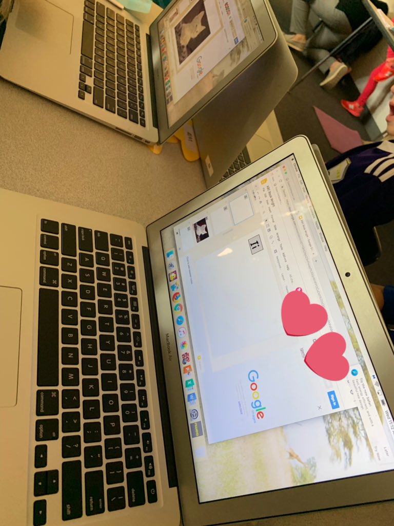 stacrh's tweet photo. It’s been a honor to work with Kindergarten authors, they have successfully logged into a #MacBookAir, navigated #GoogleSlides and each created a page in TWO books. I’m sure their ABC &amp; All About Us book would be a best seller if hits the shelves! @MrsWrightKDG #EEinKee #EdTech https://t.co/4jzWNP5Ceq