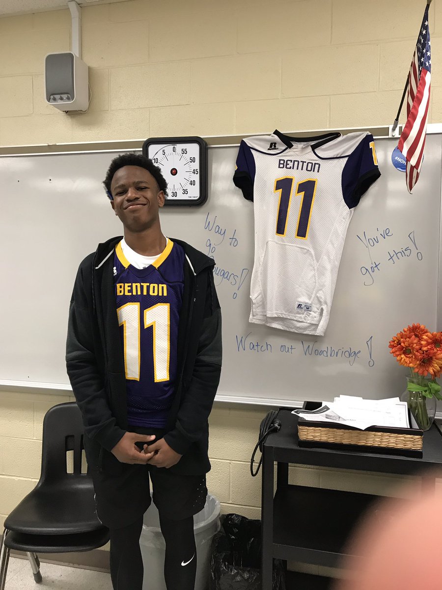 TWSVirginia's tweet photo. Benton plays Woodbridge in the cross county championship at Colgan HS today. Honored to display the MVP's jersey today. Awesome student, phenomenal athlete! No way I was fitting in this slim guy's shirt, so it went on the board all day. Thanks, Colin! Watch out, Woodbridge! https://t.co/Y78SKwexZ5