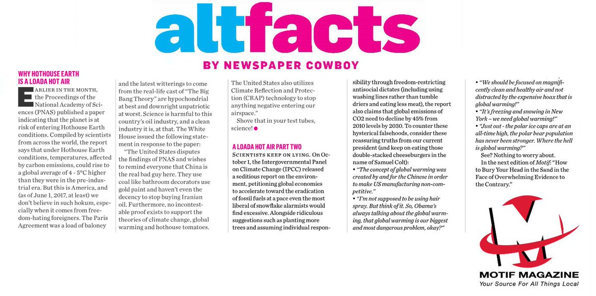 NewsCowboy's tweet photo. #AltFacts: #Science? What a crock of shit...

- originally published in @MotifMagRI 

#ScarierThanAnyGhost #LiesLiesLies https://t.co/jxJTNYz8Ig