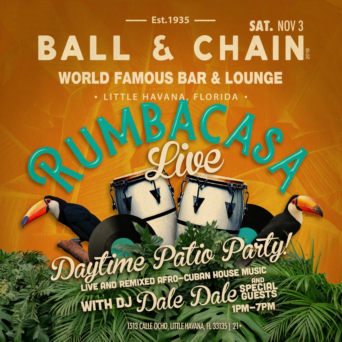 BallAndChainBar's tweet photo. .This weekend is going to be very 🍍- action packed...join us!

Fri: #PineapplePatio #HappyHour debut
Sat: #RumbaCasaLive debut
Sun: #PineappleSunday

#Nocover #LittleHavana https://t.co/SQWsbyQEJl. https://t.co/NuH9HR3n64