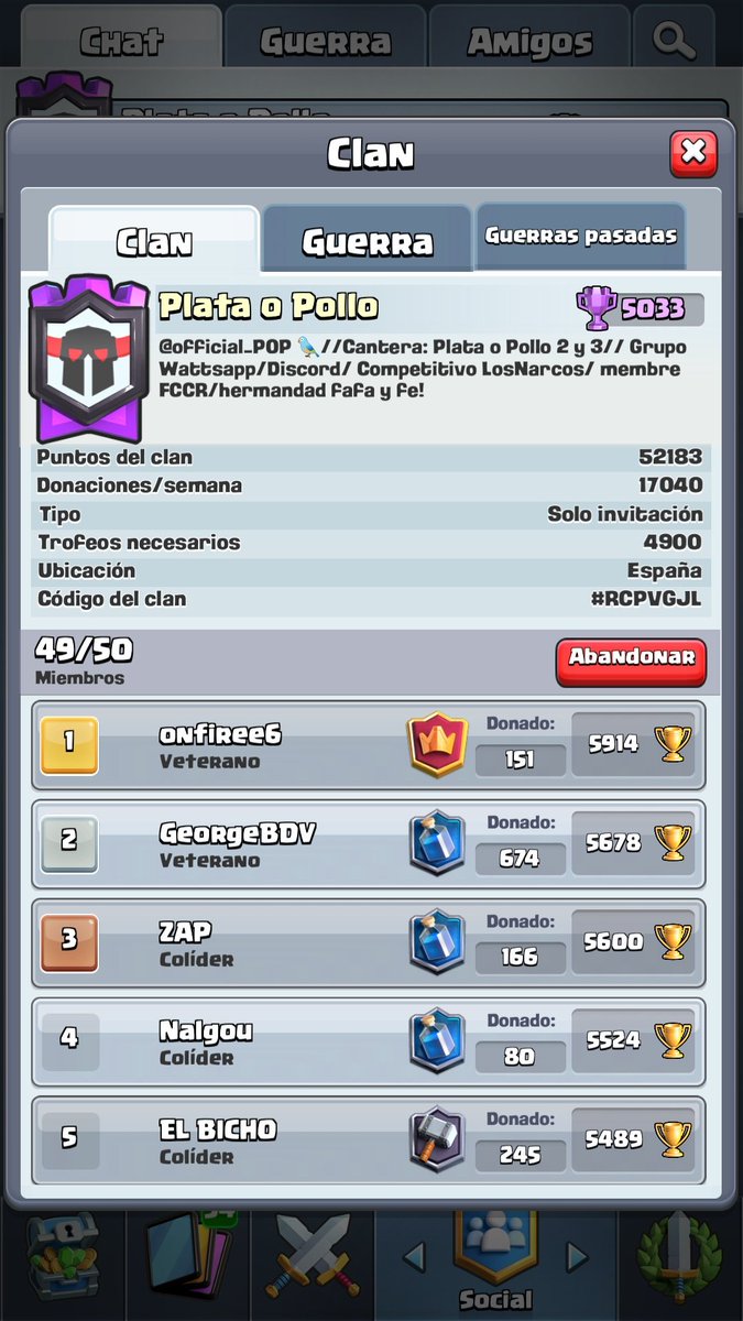 Hoy estamos de enhorabuena, hemos llegado a 5000 copa en guerra!!!

#FafayFe
<a href="/plataopollo/">PlataoPollo_CR</a> 
<a href="/FedCatCR/">ClashRoyale.cat</a>