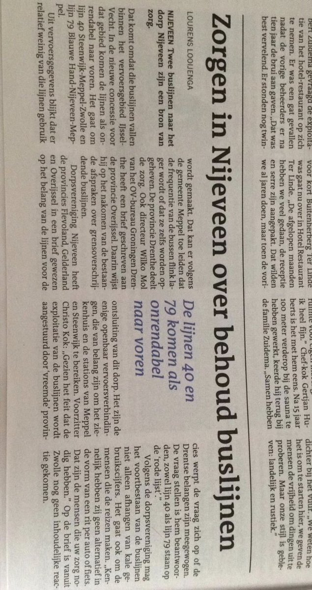 Ook het DvhN schrijft over de buslijnen 40 en 79.