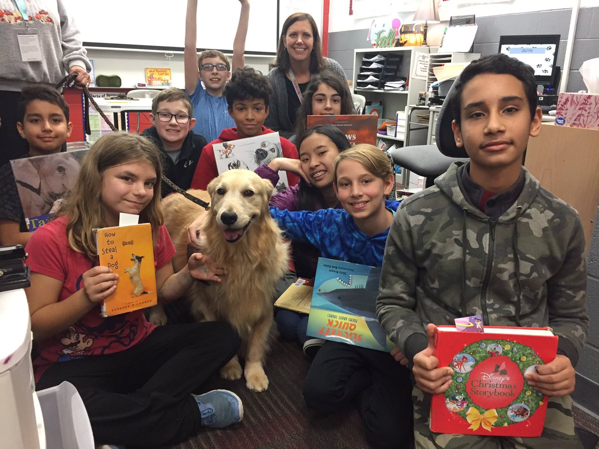 Today, my 6th and 8th grade RTI Reading classes visited with Sassy, a therapy dog, to practice their reading skills. So proud of them!!!