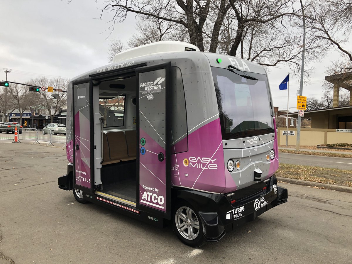 calderbateman's tweet photo. #ThisWeekatCB: Our Digital Team caught a ride in @RidewithELA's driverless shuttle 🚘. We're always eager to explore new and emerging tech trends, including autonomous vehicles! You can catch a free ride from now until Sunday in @OldStrathcona! #yeg #ELAcomestoYEG #RidewithELA https://t.co/vskhiEtPRU