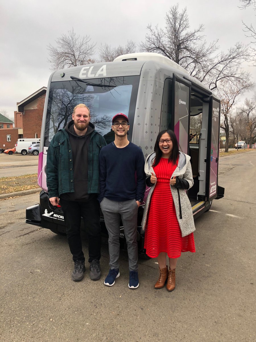 calderbateman's tweet photo. #ThisWeekatCB: Our Digital Team caught a ride in @RidewithELA's driverless shuttle 🚘. We're always eager to explore new and emerging tech trends, including autonomous vehicles! You can catch a free ride from now until Sunday in @OldStrathcona! #yeg #ELAcomestoYEG #RidewithELA https://t.co/vskhiEtPRU