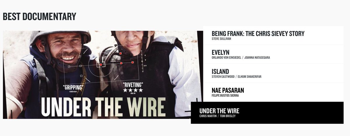 Congratulations to @reflextv #PaulConroy & whole team behind #UnderTheWire for being nominated for Best Documentary in this year's #BIFA2018 awards!!!  bifa.film/film/under-the…