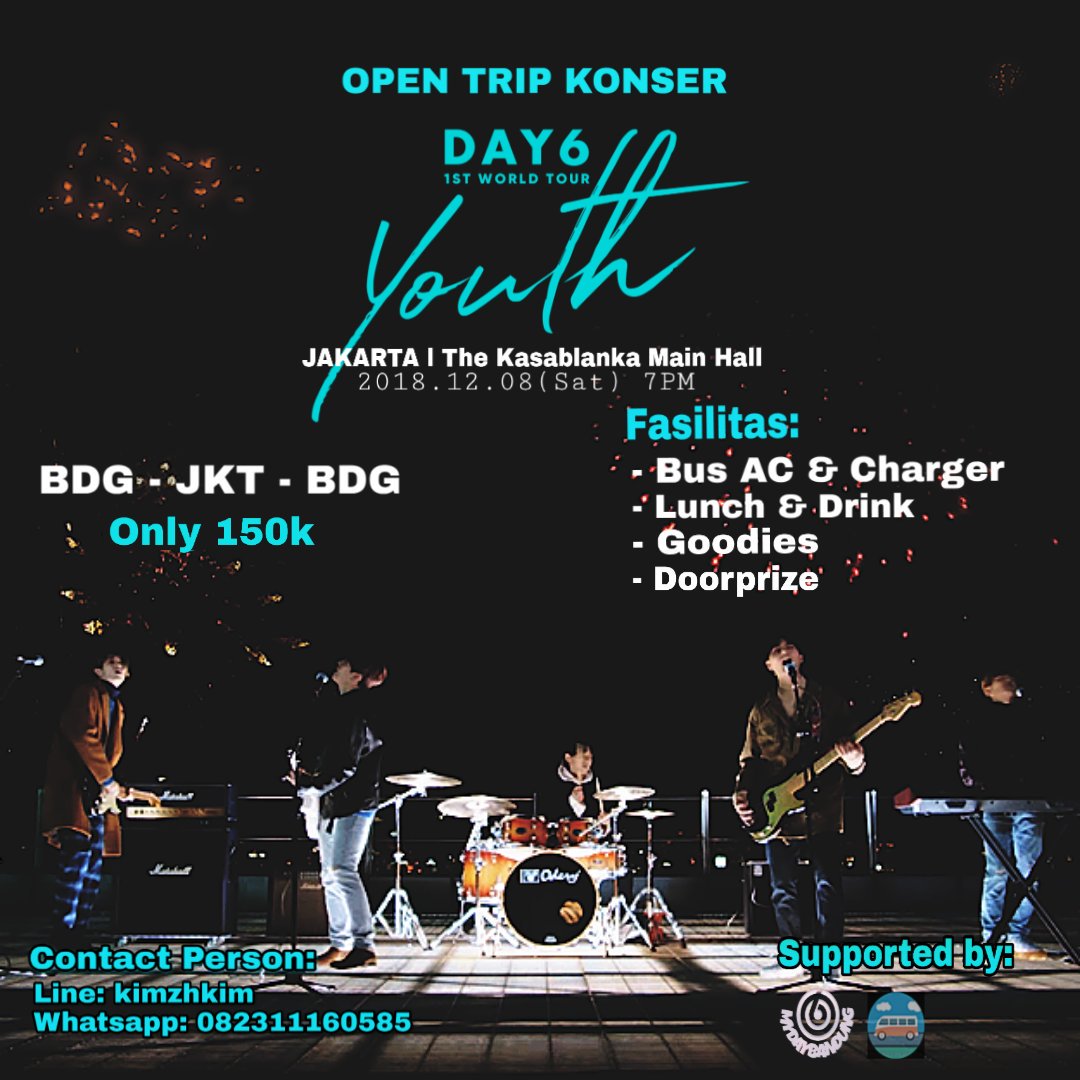 AUGUST__K's tweet photo. OPEN TRIP KONSER DAY6 1ST WORLD TOUR
Bandung-Jakarta-Bandung. Only 150k!
For more information
LINE: kimzhkim
WhatsApp: 082311160585
Supported by:
@mydaybandung
@tripkonserbandung (ig)
#tripday6 #day6bandung #myday #mydaybandung #mydayindonesia #YOUTHINJKT https://t.co/UCFCGEeQfO