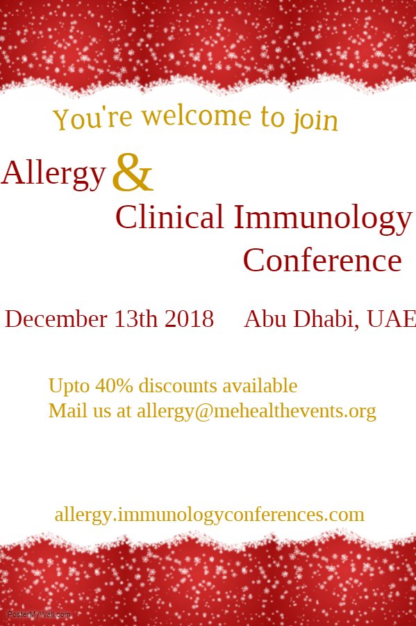 Allergy2018's tweet photo. Call for #abstract from #Students #PhD #researchers #scientists #professors in the field of #allergies #immunology #immunotherapy #Cancer #Asthma #COPD  #foodallergies #inflammation #hypersensitivity #GMO #infectiousdiseases #celiacdisease #Lupus #AIDS at: https://t.co/ZIwCSn7hUz https://t.co/SzZCAQECTU