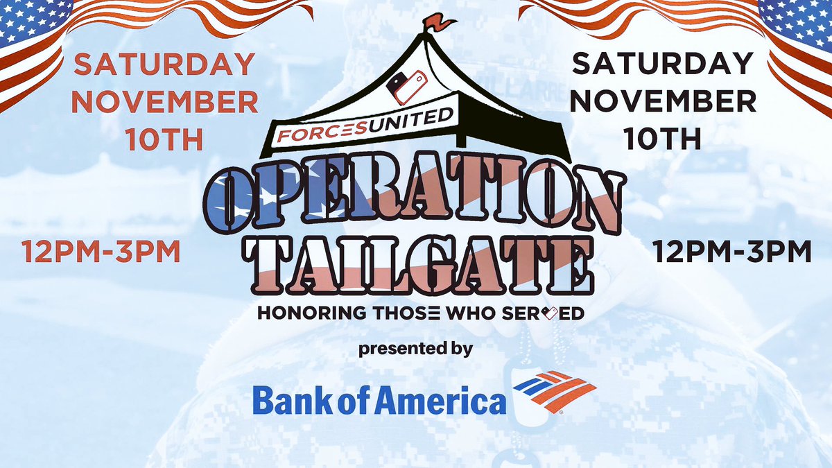 ForcesUnited, in partnership with Bank of America, would like to invite all service members, Veterans, and our community partners to  join us on Saturday, November 10th from 12pm-3pm at 701 Greene Street for OPERATION TAILGATE! <a href="/MarissaISmith/">Marissa Smith</a>
