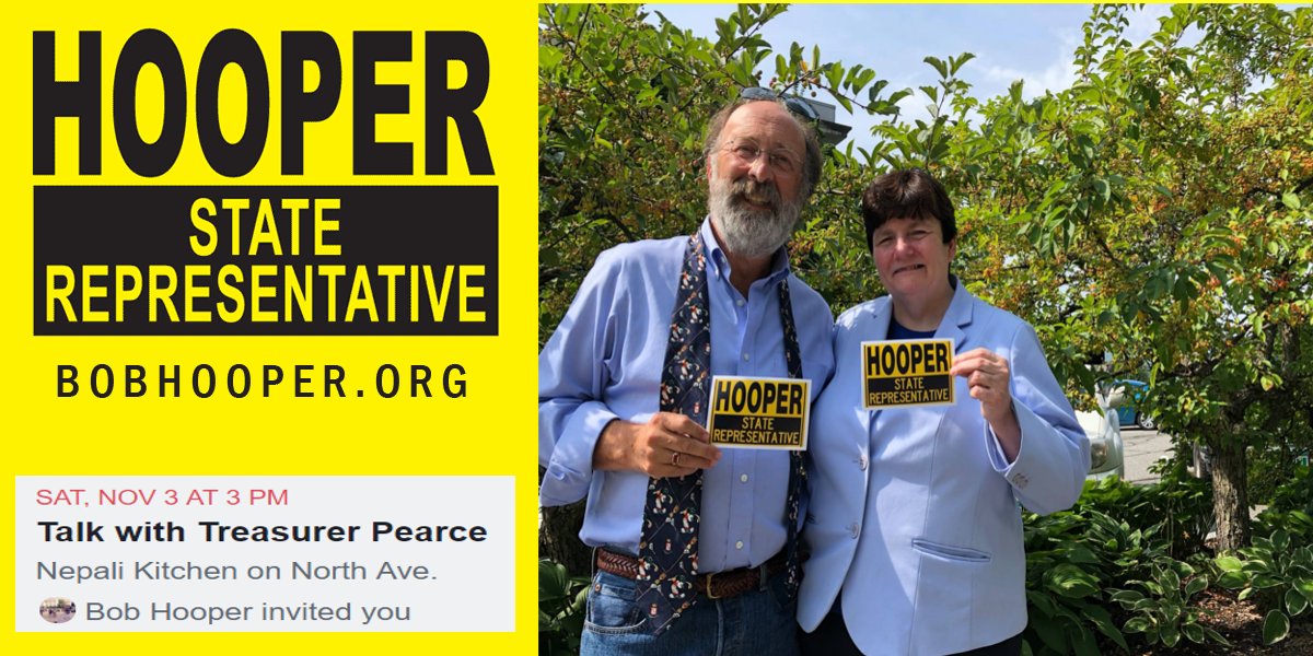 bobhooper2018's tweet photo. Join the @bobhooper2018 campaign for a couple of hours of interaction with the most trusted number cruncher in the State of Vermont and other Prog/Dems. @PearceForTreasu SAT NOV 3rd 3pm at the Napli Kitchen at 1130 North Ave Burlington. Thanks @RightsVT and @BTV_Dems #vtpoli #btv https://t.co/gJNoTcwYym