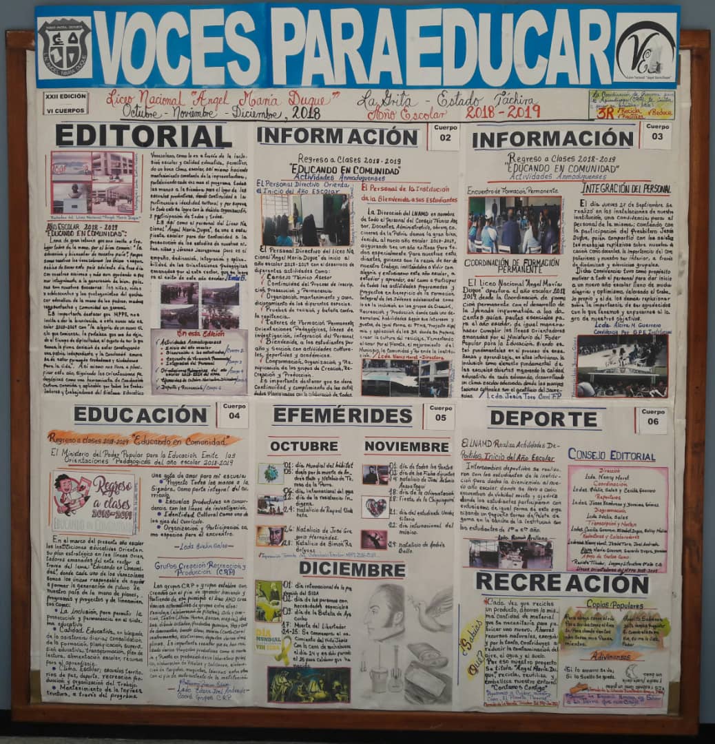 craamd's tweet photo. @ZonaEducTachira @Crazet2011 @CLIFPJauregui el Equipo @CRAAMD PÚBLICA EL PERIÓDICO MURAL correspondiente al Primer Momento del Año Escolar #EducandoEnComunidad #InformacionAlDia https://t.co/RwL5yGM4dS