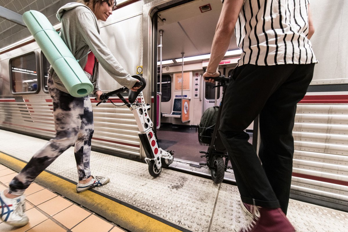 GetURBE's tweet photo. Ride the train or bus in your city? URB-E fits easily on all forms of public transportation!
#citylife #traffic #lifehack #urbanmobility #lastmile #foldability #madeincalifornia https://t.co/wvQdYDTNr6