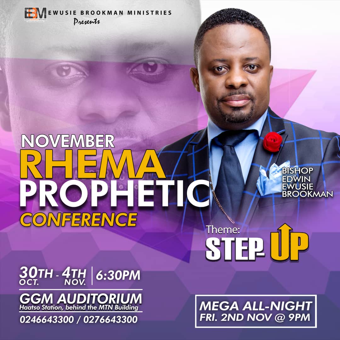 ClickwiseBlogs's tweet photo. Friends it's time to step up. 

Some few days into the new year!!No jokes at all. Join us tonight 6:30pm for our November Rhema Conference..#Step Up @ the GGM Auditorium-Haatso.

#NovemberRhemaConference #StepUpAtGGM #EwusieBrookmanMinistries https://t.co/vyGEQWl9K0 https://t.co/So1WFp6g3C