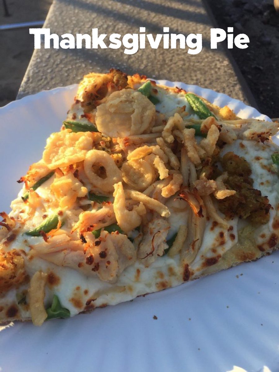 Thanksgiving Pie is BACK!! Mashed Potatoes, Gravy, Stuffing, Green Beans, Turkey, Mozzarella Cheese, topped with French’s Fried Onions and a side of Cranberry Sauce